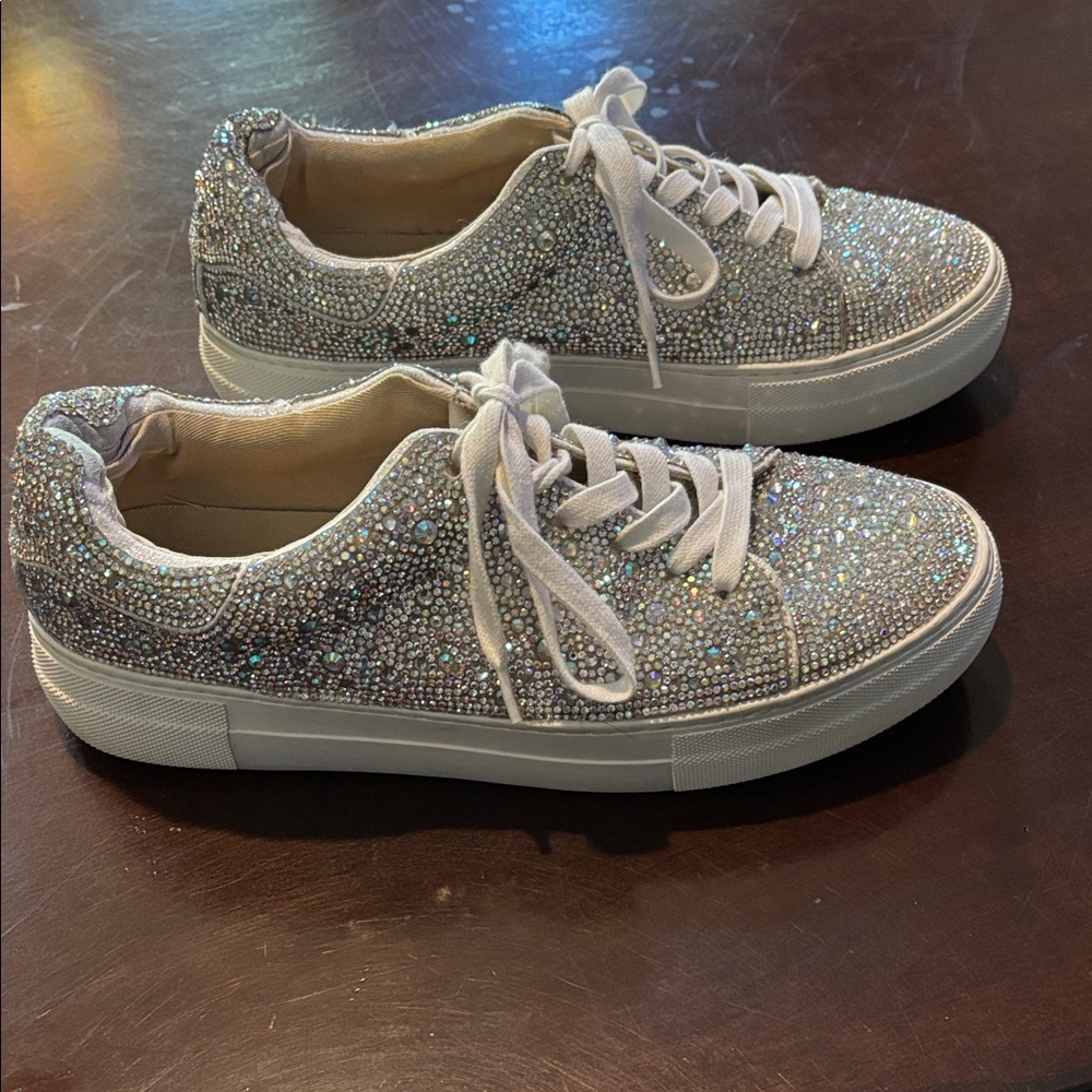 Betsey Johnson Suton Glittery Sparkling Silver Bling Platform Sneakers